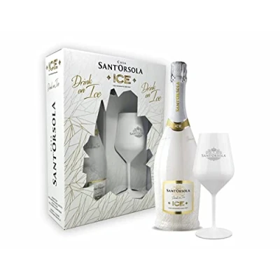 Immagine di Sant&#039;Orsola Spumante ICE Demi Sec 11% in Gift Box con 1 Calice Policarbonato, Ottimo Ghiaccio, Gusto Secco Note Fruttate, 1x750 ml