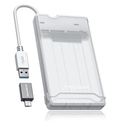 Immagine di GRAUGEAR Alloggiamento esterno per SATA SSD/HDD da 2,5 pollici con adattatore USB C 3.0 UASP installazione senza attrezzi cavo integrato G 2503 AC