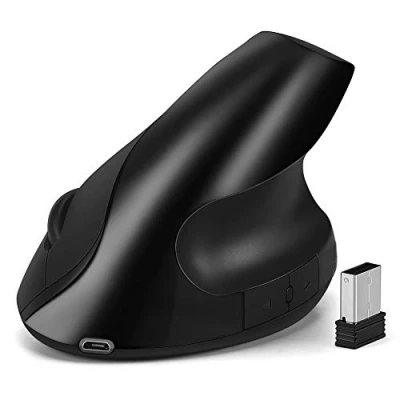 Immagine di EasyULT Mouse Verticale Wireless, Portatile Ergonomico Ricaricabile 2.4G, 800/1200/1600 3 Livelli DPI Regolabile, 6 Pulsanti, Senza Fili per PC, Desktop, Laptop Nero