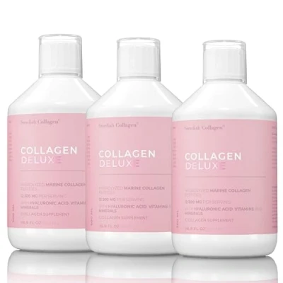 Immagine di Collagen Deluxe 500ml x 3 I Bundle a 8 settimane 12500 mg di collagene marino (tipo e III) acido ialuronico, biotina, vitamina C senza zucchero Week Supply