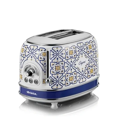 Immagine di Ariete 155 Tostapane Capri, 810W, 2 fette, 6 livelli di doratura, Vassoio raccogli briciole, Funzione defrost, Espulsione automatica, Senza pinze, Bianco e Blu