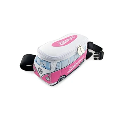 Immagine di BRISA VW Collection Volkswagen Marsupio in Neoprene, Borsetta da corsa, Portasoldi, Borsello, tracolla viaggio/Camping/Outdoor Campervan Bus T1 design (Rosa/Bianco)