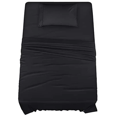 Immagine di Utopia Bedding Set di lenzuola per letto singolo, 3 pezzi, in microfibra spazzolata, resistenti al restringimento e allo scolorimento, facile manutenzione (Nero)