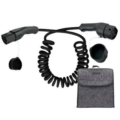 Immagine di InLine EV 16277S Cavo di ricarica a spirale per auto elettrica, 7,5 m, tipo 2 EN 62196, con custodia, 11 KW MAX./7,4 KW/3,7 KW, 16A, 3 fasi, compatibile modelli come i3, iX, ID.3, ID.4 e altri,