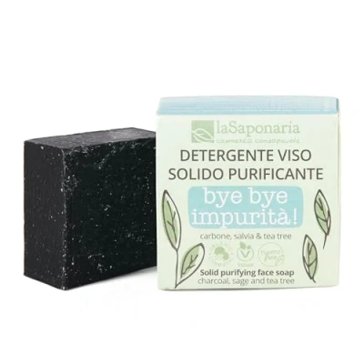 Immagine di La Saponaria Bye Impurità! Detergente Viso Purificante Solido, Solido con carbone, salvia e tea tree, 70g