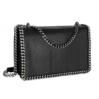 Immagine di CRAZYCHIC Borsa a Tracolla Spalla Catena Donna Borsetta Trapuntata Serpente Pitone Moda PU Pelle Clutch Pochette Sera Mano Quilted Chains Messenger Crossbody Bag Nero