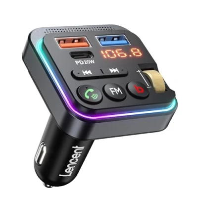 Immagine di LENCENT Trasmettitore Bluetooth 5.0 per Auto, Musica Auto con Bassi Profondi e Suono Hi Fi lossless, Ricarica Rapida Tipo C PD 20W QC3.0 18W, Supporto Disco U