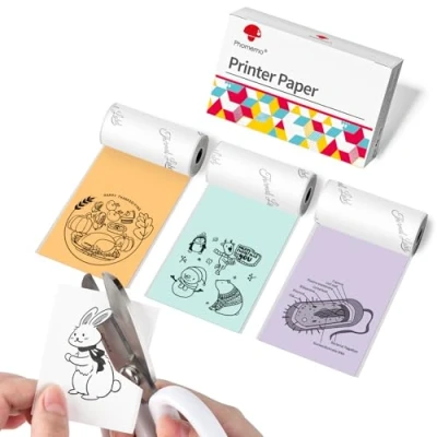 Immagine di Phomemo Carta Colorata Autoadesiva per M02, M02PRO, T02, M02S, M02X, M02L, M03, M03AS, M04S, M04AS Mini Stampante Portatil, Verde/Viola/Arancione, 53mm x 3,5m, 3 Rotoli