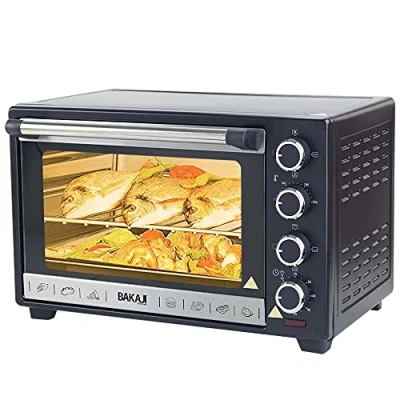 Immagine di Bakaji Forno Fornetto Elettrico Ventilato Capacità 38 litri Potenza 1600W Temperatura Regolabile fino a 230 4 Funzioni Elenti Riscaldanti in Acciaio con Luce Interna Funzione Timer Girarrosto