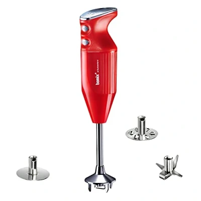 Immagine di bamix Frullatore a immersione sbattitore M250 PRIME incl. lama multiuso, frusta, frullino in acciaio inox, 250 watt, 2 velocità, Made Switzerland, Rosso/cromo