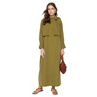 Immagine di Trendyol Dritto Maxi Maniche Lunghe Casual Regolare Abito Hijab NAN, Cachi, 40 Donna