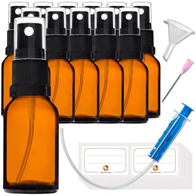 Immagine di HandsUnity 15ml 12pz di Bottiglia Vetro Dello Spruzzatore set Ambrato Della Farmacia con Atomizzatore Nero in Marrone compreso 29 Accessori
