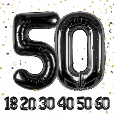 Immagine di Palloncini compleanno 50 anni 40 pollici Decorazioni Nero di un ragazzo e una ragazza Pallone gonfiabile in foil