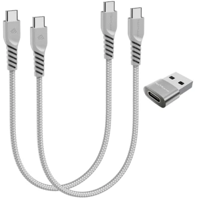 Immagine di TECHGEAR Cavo caricabatterie da USB C a 60 W (30 CM+30 CM+adattatore) intrecciato FORTE tipo dati ricarica rapida compatibile con iPhone 15, iPad Pro 2022, MacBook Pro, Sams
