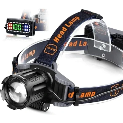 Immagine di MIAOKE Torcia Frontale, Lampada Frontale Led Ricaricabile 100000 Lumen Super Luminosa IPX5 Impermeabile 4 Modalità con Indicatore di Alimentazione e Luce Avvertimento per Corsa Outdoor Campeggio