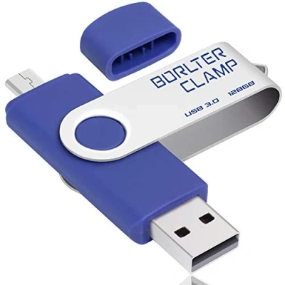 Immagine di BORLTER CLAMP 128GB Chiavetta USB 3.0, 2 in 1 Pen Drive (Micro e 3.0) Memoria Flash, OTG Flash Girevole per Android Smartphone/Tablet/Computer (Blu)