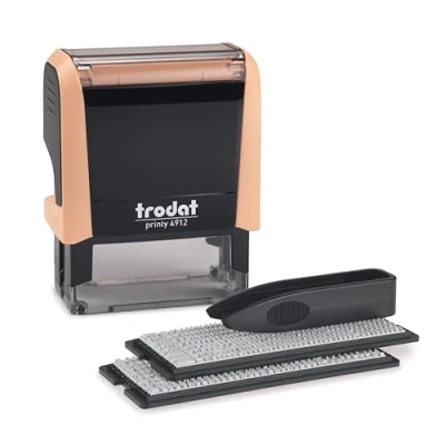 Immagine di Trodat Printy 4912 set di timbri in crema pastello, 4 righe testo, impronta 47 x 18 mm, con pinzette, tampone nero e lettere numeri due misure