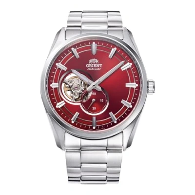 Immagine di Orient Contemporary Small Seconds Semi Skeleton Orologio Da Uomo Automatico a Carica Manuale Casual Bracciale e Cassa In Acciaio Metallizzato Quadrante Rosso RA AR0010R30B AR0010R