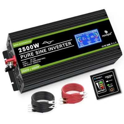 Immagine di NOVOPAL 2500W Inverter Onda Sinusoidale Pura DC 12v in AC 220v con Display LCD Intelligente 2 EU Presa Uscita USB 5 Metri di Telecomando Adatto per sistemi solari, campeggio, viaggi