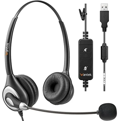 Immagine di Cuffie USB PC con Microfono Cancellazione del Rumore, Auricolare per Computer Skype Call Center Business Ufficio MS Team Zoom Seminario Web, Controllo in Linea, Chat Chiara, Super Confortevole