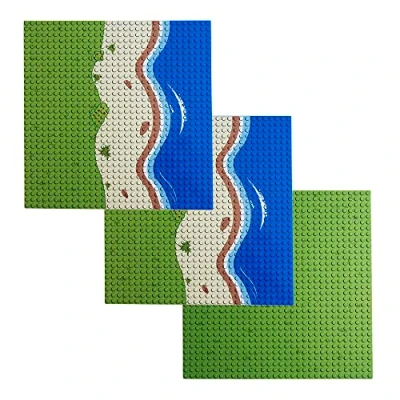 Immagine di Apostrophe Games piastre di base dell&#039;isola del blocco costruzione compatibili con tutte le principali marche Confezione da 3 spiaggia 2 diritte, 1 erba media 25,4 cm x