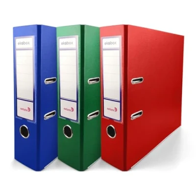 Immagine di Netuno 3 raccoglitori cartone ecologico riciclato blu verde rosso a 2 anelli A4 dorso 8 cm per ufficio scuola archivio faldoni portadocumenti
