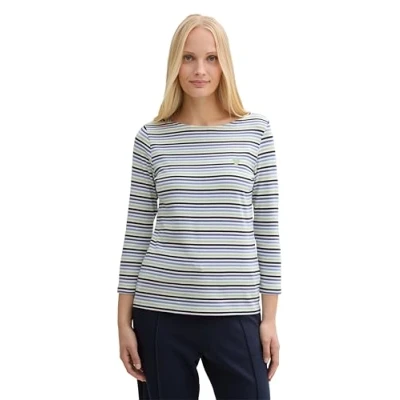 Immagine di TOM Tailor MIT Streifenmuster Maglietta a manica lunga, Donna, Taglia: XXL, Blue green regular stripe