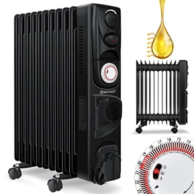 Immagine di KESSER® Radiatore a olio con display digitale e telecomando Termosifone elettrico risparmio energetico, timer, 4 livelli di calore, termostato, spegnimento automatico sicurezza