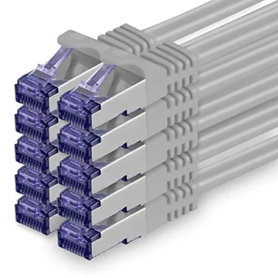 Immagine di 1aTTack.de Cat.7 Cavo di Rete 1m Grigio 10 Pezzi Ethernet LAN SFTP PIMF LSZH Spina RJ45 Cat6a Gbit s