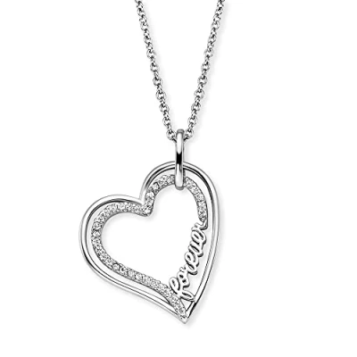 Immagine di Engelsrufer Collana da donna in Argento sterling e ciondolo a forma di cuore con scritta Forever zirconi, chiusura moschettone, regolabile tre lunghezze, 42 cm, sterling, Zirconia