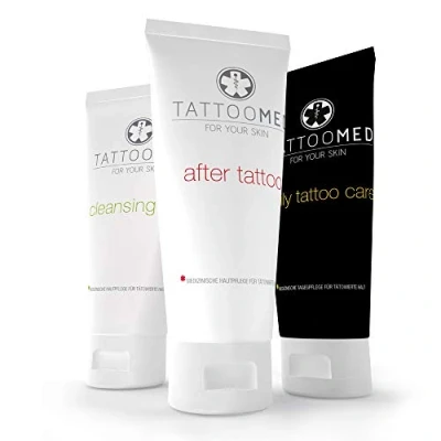 Immagine di TattooMed Tattoo All in Bundle Care Sistema completo di cura della pelle medico per la tatuata Confezione da 3 (3 x 100 ml)