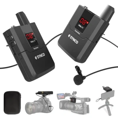 Immagine di SYNCO WMic T1 UHF Microfono Lavalier Wireless Sistema 16 Canali per DSLR Fotocamera, Videocamera e Smartphone, Gamma di Trasmissione 50 m, Adatta Interviste, Insegnamento, Presentazione ECC