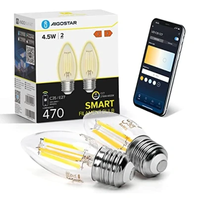 Immagine di Aigostar Lampadine Smart WiFi E27 Alexa Vintage C35 4.5W Edison Lampadina Dimmerabile 2700K 6500K, Controllo Remoto tramite APP, Compatibile Con Alexa, Google Home, Trasparente 2 pezzi