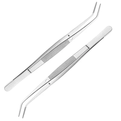 Immagine di Pinze Chirurgiche Pinzette in Acciaio Inox, Inox Multiuso, Curve Lunghe, con Curvo Seghettato Punta