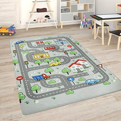 Immagine di Tappeto Bambini Cameretta Da Gioco Bebè Stradale Gioco, Dimensione:155x230 cm, Colore:Grigio