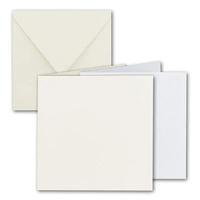 Immagine di Set di biglietti quadrati pieghevoli, 15 x cm, con buste e cartoncino interno, qualità del marchio FarbenFroh® Gustav Neuser® Sets 22 bianco naturale.
