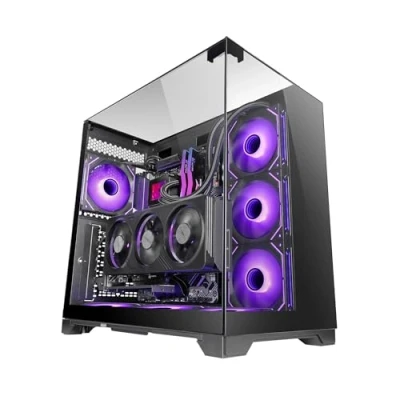 Immagine di Mars Gaming MC VISION, Case ATX, Triplo Vetro Temperato Senza Cornice, Struttura a Doppia Camera, Compatibile con Schede Madri Connettore Inverso, Supporto Raffreddamento Liquido, Nero