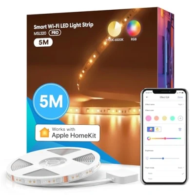 Immagine di meross Striscia LED Smart RGB 5M, Compatibile con Apple HomeKit, Alexa e Google Assistant, Luci Bianco Caldo/Freddo, Multicolori per Casa, Festa, Bar, Controllo dall&#039;APP Vocale