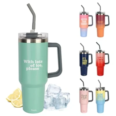 Immagine di Fisura Borraccia termica originale. Bottiglia grande in acciaio inox. Senza BPA. 24 ore freddo / 12 caldo. Con cannuccia inclusa. 9,8 cm x 27,8 (Lots of ice, azul)