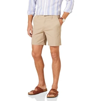 Immagine di Amazon Essentials Pantaloncini Chino Elasticizzati e Aderenti da 18 cm Uomo, Tan, 38W