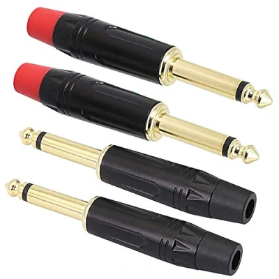 Immagine di XMSJSIY spina audio TS da 6,35 mm, connettore mono maschio 1/4&quot;, per microfono 6,3 placcata in oro chitarra/altoparlante/microfono, ecc. (confezione 4)