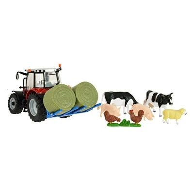 Immagine di Britains Massey Fergusson 5612 Set da gioco per trattore, modello rimorchio e 5 animali in scala 1:32, giocattolo fattoria, adatto collezionisti bambini dai 3 anni su