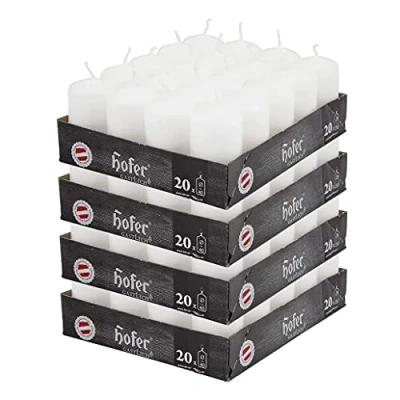 Immagine di Hofer Candele Bianche a Colonna 4 x 7 cm Set di 80 Decorative Cilindriche Cera Colore Bianco Lunga Durata 11 Ore Antigoccia Non Profumate Qualità RAL