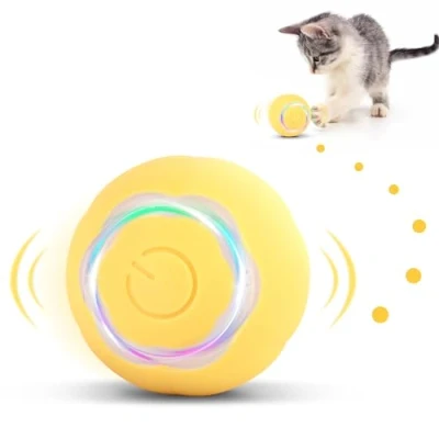 Immagine di KEWUZY Giocattolo Interattivo con Palla Automatica, Gatti in Casa Intelligente Rotolante 2 Modalità, Esercizio Rotante Automatico a 360 Gradi per gatto e cucciolo (Giallo)