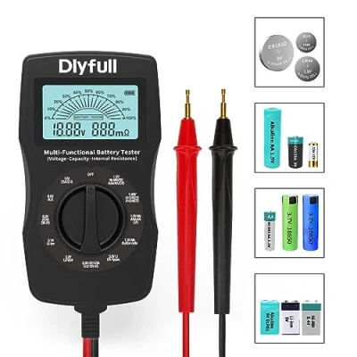 Immagine di Dlyfull Tester Batterie Stilo per AA, AAA, C, D, 9V, Ricaricabili e non Universale Batteria Volt/Resistenza Interna Checker a Bottone da 1.5V 3V