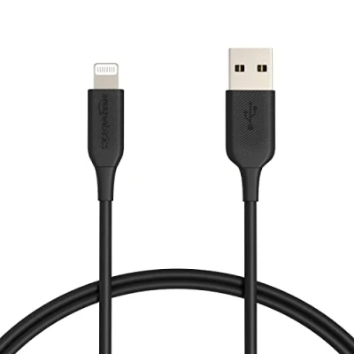 Immagine di Amazon Basics Cavo di ricarica USB a Lightning, certificato MFi, serie Advanced, per iPhone, nero, 0.9 m, confezione da 2