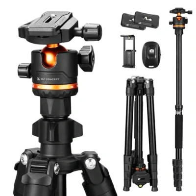 Immagine di K&amp;F Concept Treppiede Fotocamera e Smartphone 192cm, in Alluminio Leggero Compatto, Compatibile con Canon Sony DSLR Reflex iPhone, 360 Testa a Sfera, Telecomando Monopiede, O275A5