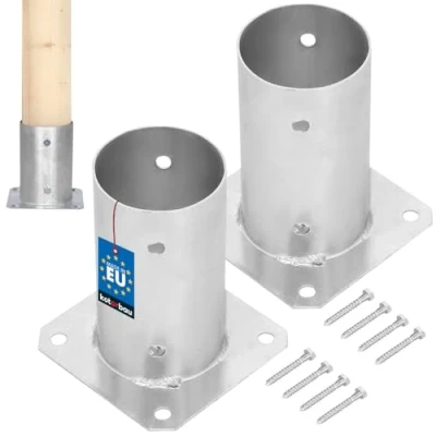 Immagine di KOTARBAU® Set di 2 Manicotto a Vite Ø 81 mm per Palo Tondo in Legno Piastra Pavimento Zincato Caldo Staffa Supporto Trave Ancoraggio Pali Fissaggio