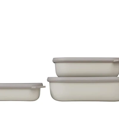 Immagine di Mepal Set da 3 Contenitori Cirqula Rettangolare per Alimenti con Coperchio Adatti come Ermetici Frigo, Congelatore, Microonde 500, 1000 &amp; 2000 ml Nordic White