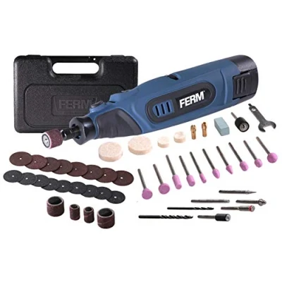 Immagine di FERM Utensile Rotante Multifunzione a batteria ioni di litio 12V 1.5Ah. Include caricatore, set da 45 accessori, chiave inglese e custodia